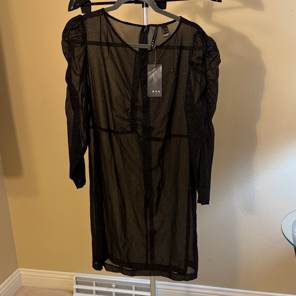 MNG by Mango Black Sheer sparkly Long Sleeve Dress
